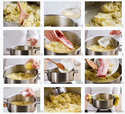 00457656         - Sauerkraut and bacon being prepared