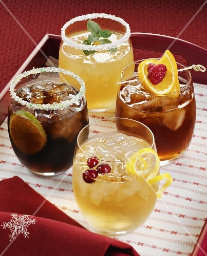 Four drinks: Whisky & Ginger, Whisky Sour, Rum, Rob Roy