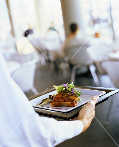Jellied vegetables with wild herbs in self-service restaurant