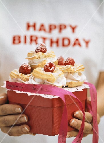 Profiteroles with raspberry cream for birthday