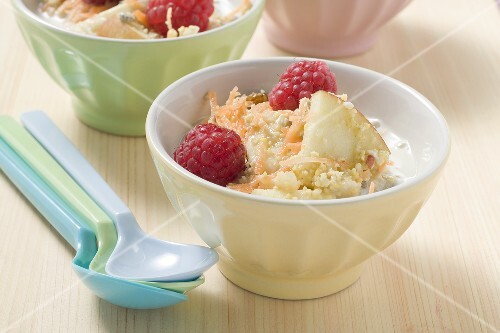 Fruit muesli in three bowls