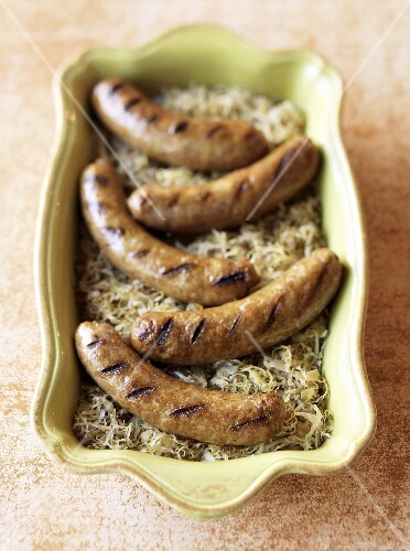 Grilled Bratwurst Over Sauerkraut