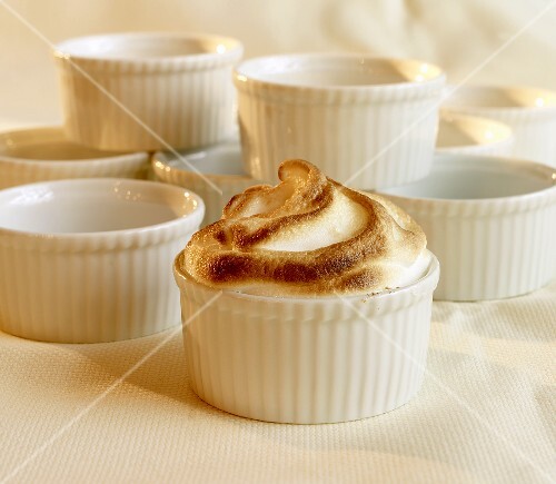 Meringue in Ramekin; Empty Ramekins