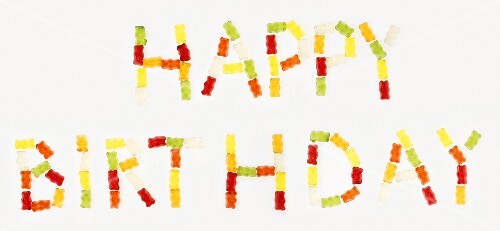 'Happy Birthday' written in Gummi bears