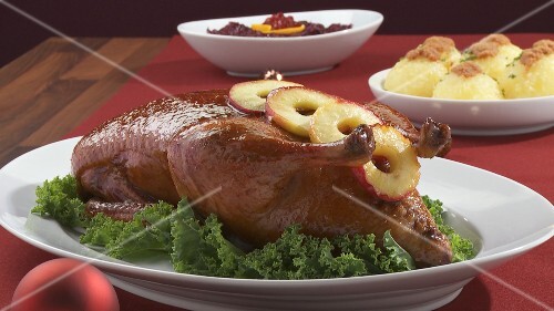 Roast duck, red cabbage and potato dumplings for Christmas