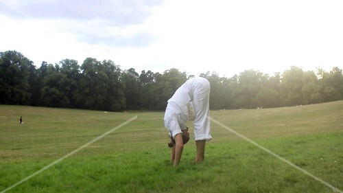 Woman doing yoga exercises in park