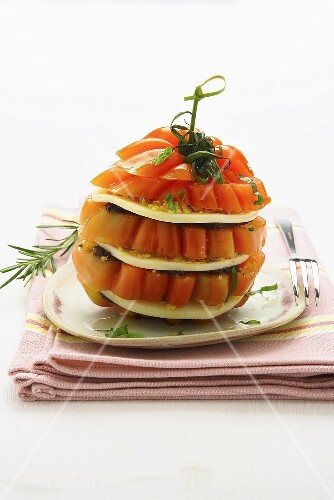 Tomato and Scamorza tower