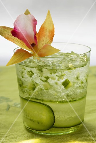 Refreshing cucumber drink with flower