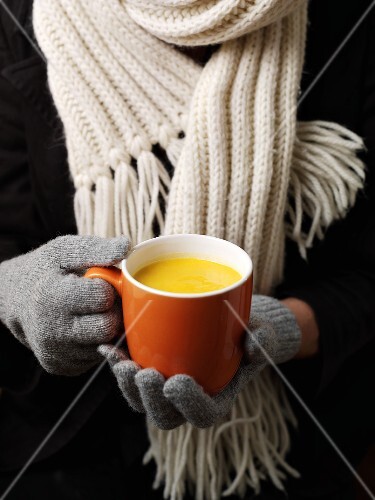 A cup of pumpkin soup