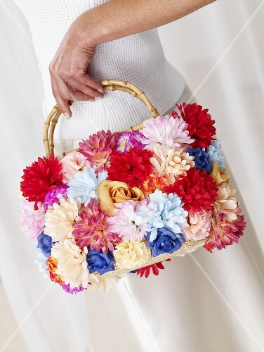 Woman with flowery bag