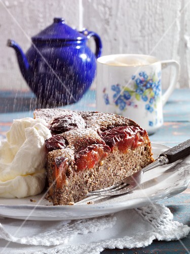 Damson and poppy seed cake
