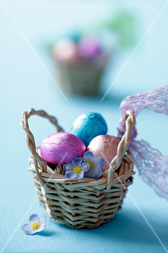 Chocolate eggs in a basket