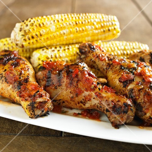 Montreal Salsa Chicken with Grilled Corn on the Cob; On Platter