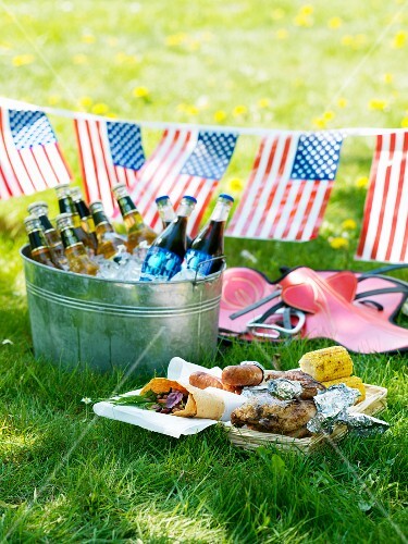 A grill platter and chilled drinks for 4th July (USA)