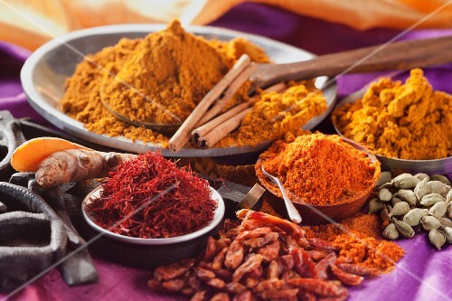 Assorted spices in small containers