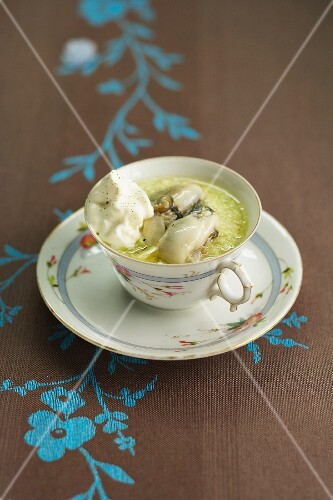Oyster soup with almond cream