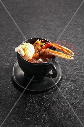 Norway lobster soup with a scoop of vanilla-saffron ice cream
