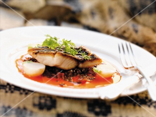 Blackened Drum Fish with Lentils, Baby Turnips and Parsley