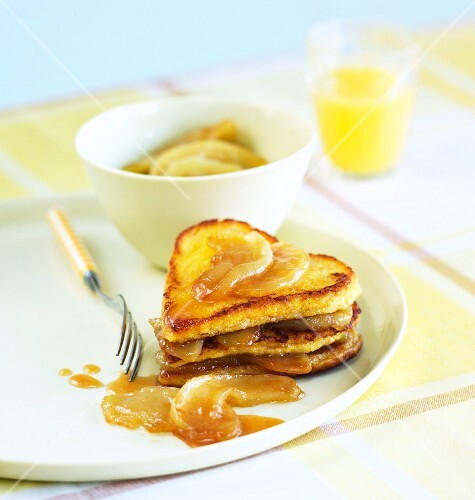 French toast with caramelized apples for Valentine's Day