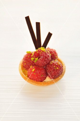 Raspberry Montebello Tart with Pistachio Dacquoise and Pistachio Mousseline