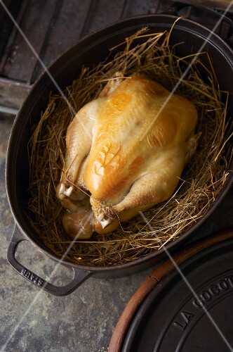 Chicken in hay