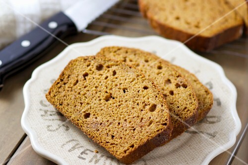 Three Slices of Pumpkin Bread on a Plate