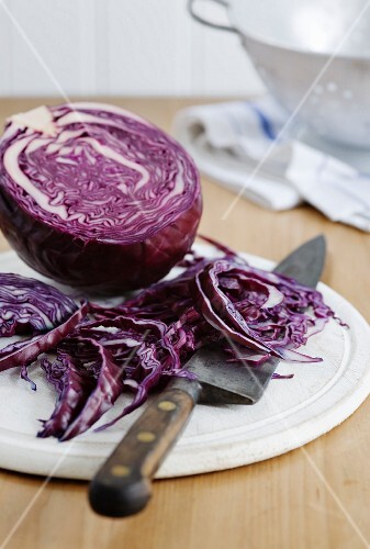 Red cabbage, partially chopped