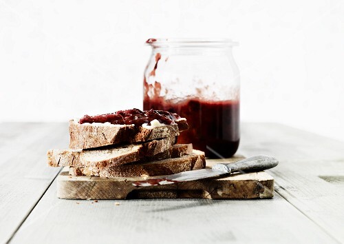 Slices of bread with stewed plums
