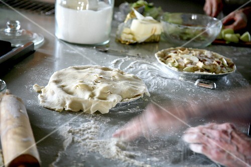 Apple pie being made