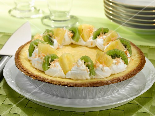 Pina Colada Pie with Tropical Fruit Garnishes