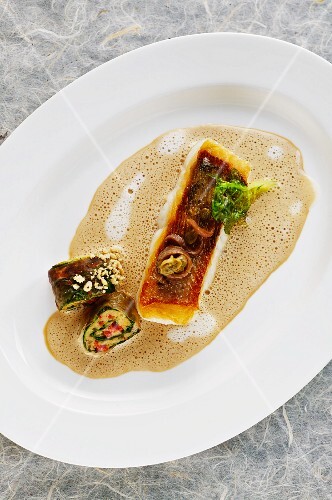 Zander in sardine sauce with stuffed cos lettuce