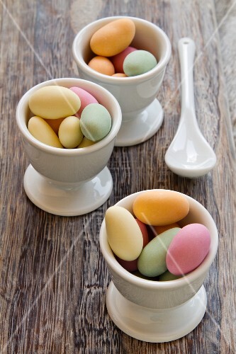 Sugared almonds in egg cups