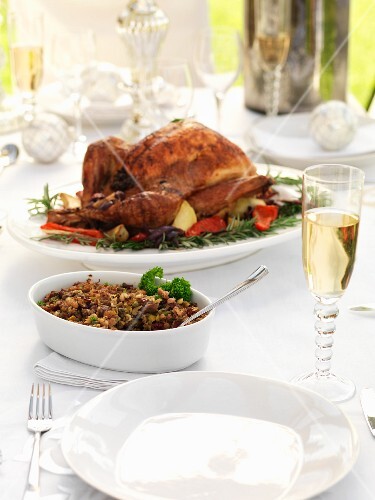 A Christmas turkey with side dishes
