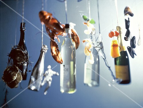 Assorted Liquors in Hanging Glass Bottles