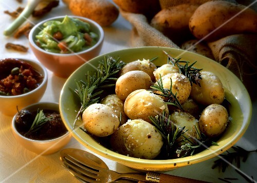 Jacket potatoes with rosemary and dips