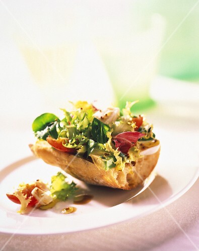 A Salad Sandwich on Half of a Baguette