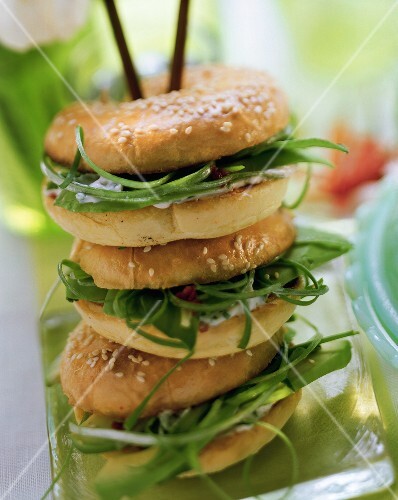 Bagels topped with avocados and chilli & chive mousse