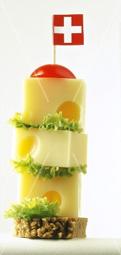 Cheese with Swiss flag