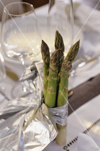 Bundle of asparagus as table decoration
