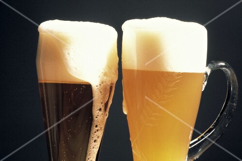 Two Glasses of Beer; Dark Wheat Beer and Light Wheat Beer