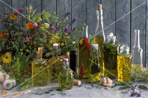 Several Bottles of Flavored Oil