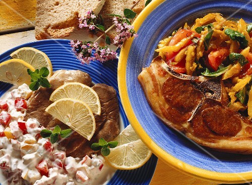 Lamb escalope with pepper quark; lamb chop with coriander (1)