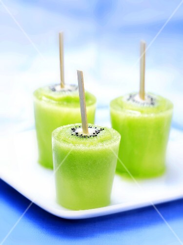 Kiwi fruit ice cream on stick on tray