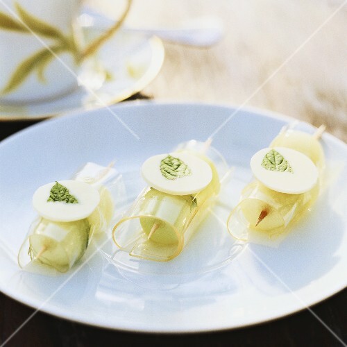 Melon balls on cocktail sticks