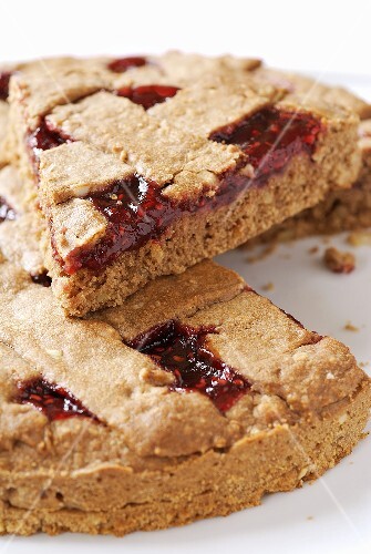Linzer tart, a piece cut