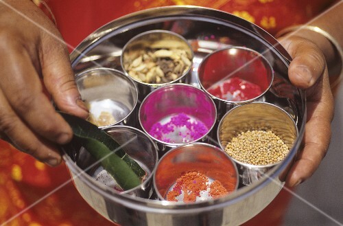 Indian spices in small bowls