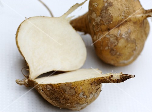Yam beans, whole and cut open, Thailand