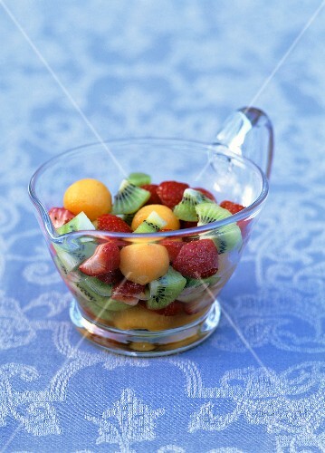 Melon, strawberry and kiwi fruit salad