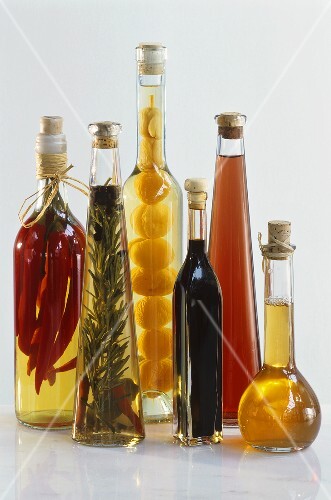 Various home-made vinegars in bottles