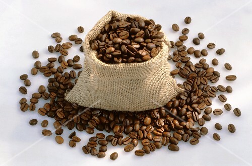 Sack of roasted coffee beans